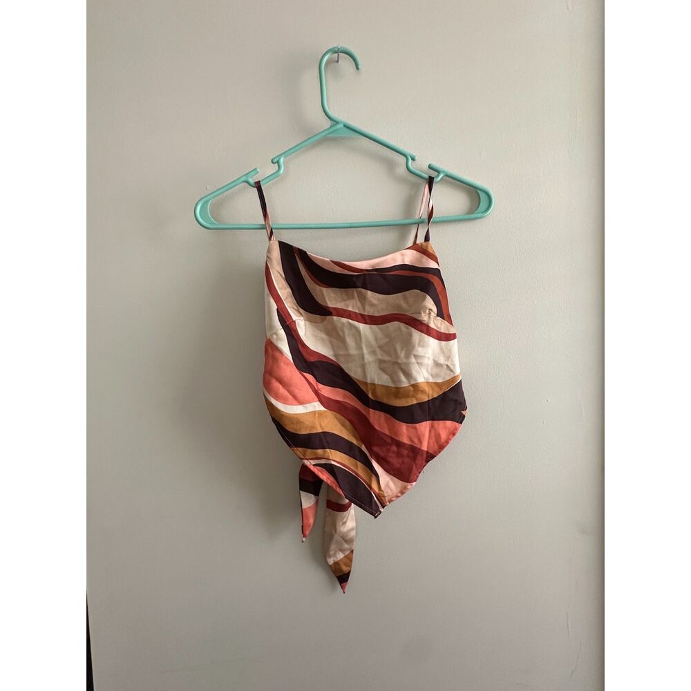 L.A. Hearts Satin Handkerchief Tie Back Cami Top S Wavy Retro Abstract Print
